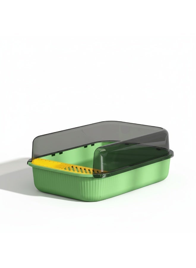 EPET Cat Litter Box with Anti-Scatter Fence Design - Easy Clean Plastic Kitty Toilet (Grass Green) - Image 1